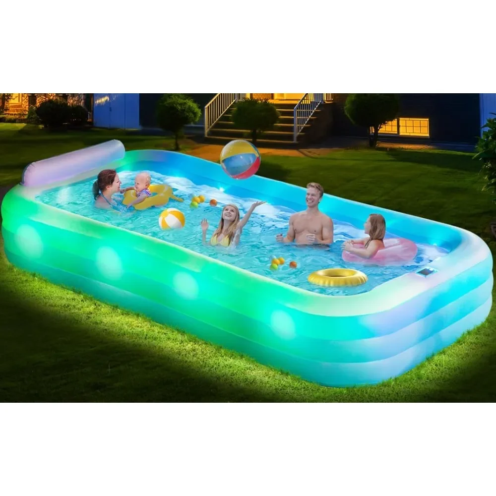 Large Inflatable Pool with Lights - 145'' X 74'' X 22'', Thickened 0.6mm Blow Up Pool, 7 Color Changes Oversized Swimming Pool
Large Inflatable Pool with Lights - 145'' X 74'' X 22'', Thickened 0.6mm Blow Up Pool, 7 Color Changes Oversized Swimming Pool