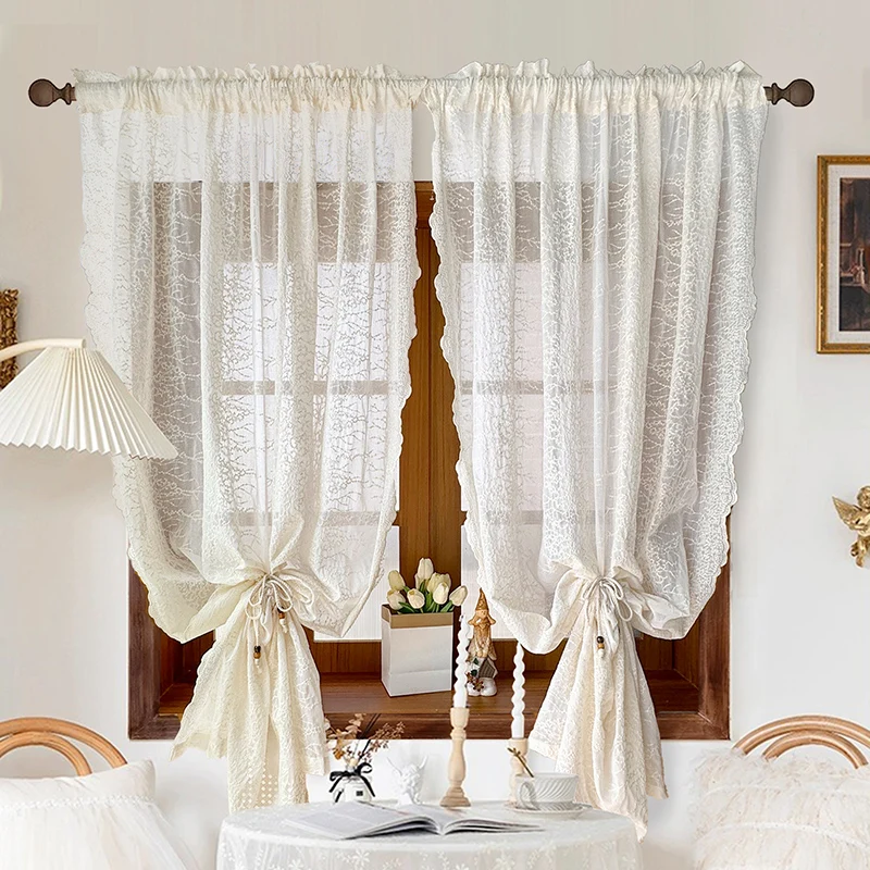 1Pair/2Pieces French Romantic Cream Embroidered Lace Sheer Curtain with Bead Decor of Rope For Living Room Bedroom Balcony
1Pair/2Pieces French Romantic Cream Embroidered Lace Sheer Curtain with Bead Decor of Rope For Living Room Bedroom Balcony
