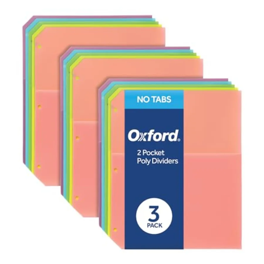 Poly Binder Dividers, Double Pocket, 3 Hole Punch Organizers, Colors, 5 Untabbed Non-Stick Organizers, Pack of 3 Index Dividers
Poly Binder Dividers, Double Pocket, 3 Hole Punch Organizers, Colors, 5 Untabbed Non-Stick Organizers, Pack of 3 Index Dividers