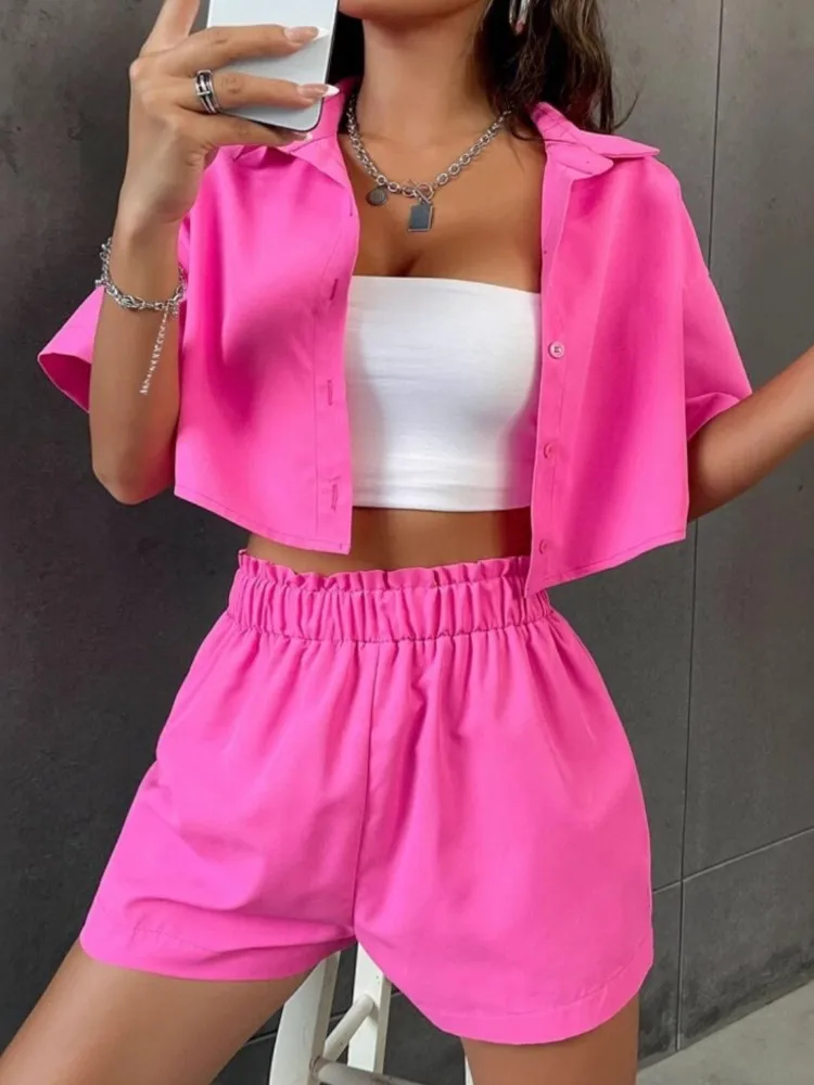 Summer New Style Casual 2-Piece Sets Women Outfit Fashion Elegant Solid Color Button Shirt Cropped Tops And Shorts Two Piece Set
Summer New Style Casual 2-Piece Sets Women Outfit Fashion Elegant Solid Color Button Shirt Cropped Tops And Shorts Two Piece Set