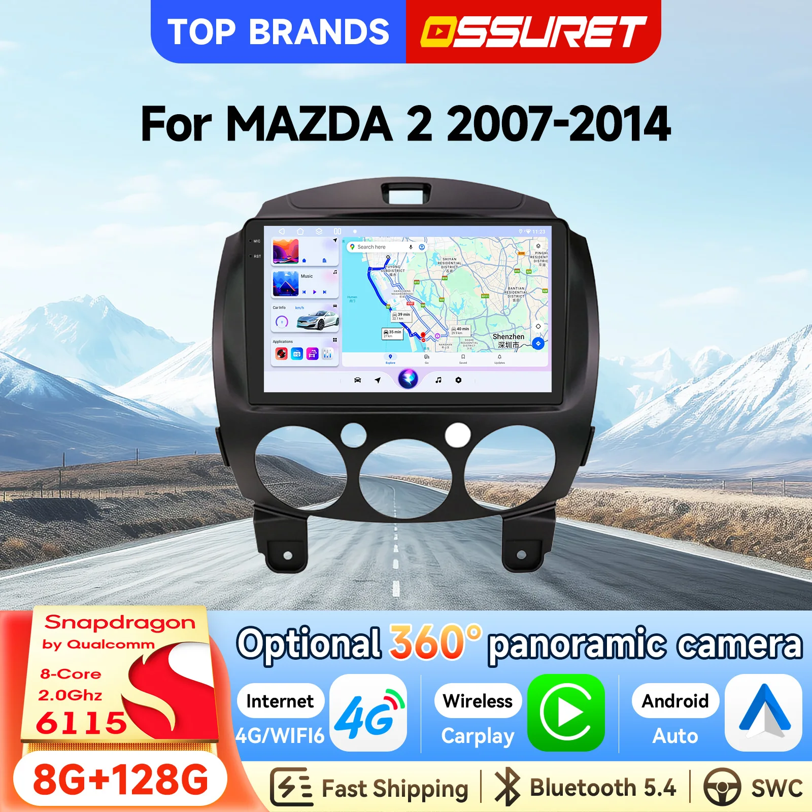 OSSURET Fast Delivery Local Stock 2 Din 9 Inch 6115 Car Stereo For MAZDA 2 2007-2014 Android 14 Radio Wireless CarPlay Android Auto GPS Navigation Intelligent Autoradio DSP Audio 4G LTE WIFI Offline Map AHD Cam AI Bluetooth Handsfree Car Multimedia Player
OSSURET Fast Delivery Local Stock 2 Din 9 Inch 6115 Car Stereo For MAZDA 2 2007-2014 Android 14 Radio Wireless CarPlay Android Auto GPS Navigation Intelligent Autoradio DSP Audio 4G LTE WIFI Offline Map AHD Cam AI Bluetooth Handsfree Car Multimedia Player