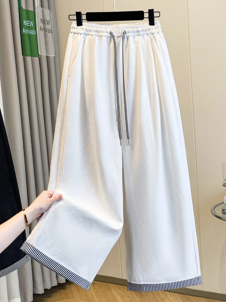 Retro striped patchwork wide leg casual pants women spring new high waist fashion drawstring nine point straight leg pants
Retro striped patchwork wide leg casual pants women spring new high waist fashion drawstring nine point straight leg pants