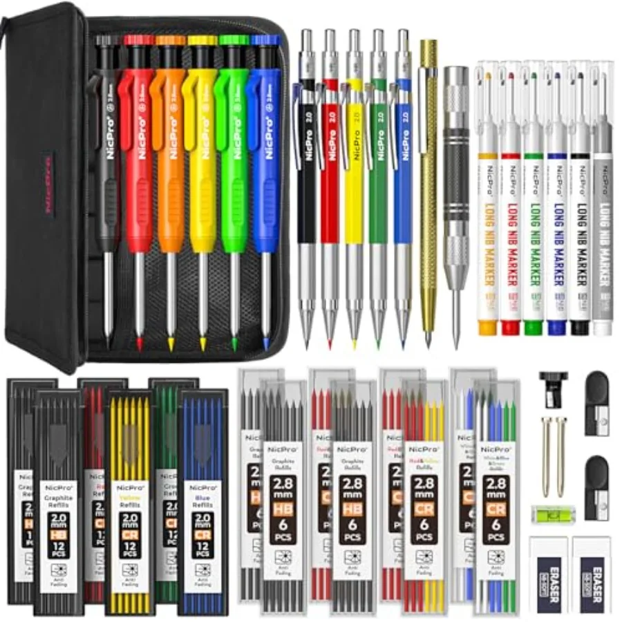 Carpenter Pencil with Sharpener Mechanical Carpenter Pencils Set with Deep Hole Long Nib Marker Pen Carbide Scribe Tool and Con
Carpenter Pencil with Sharpener Mechanical Carpenter Pencils Set with Deep Hole Long Nib Marker Pen Carbide Scribe Tool and Con