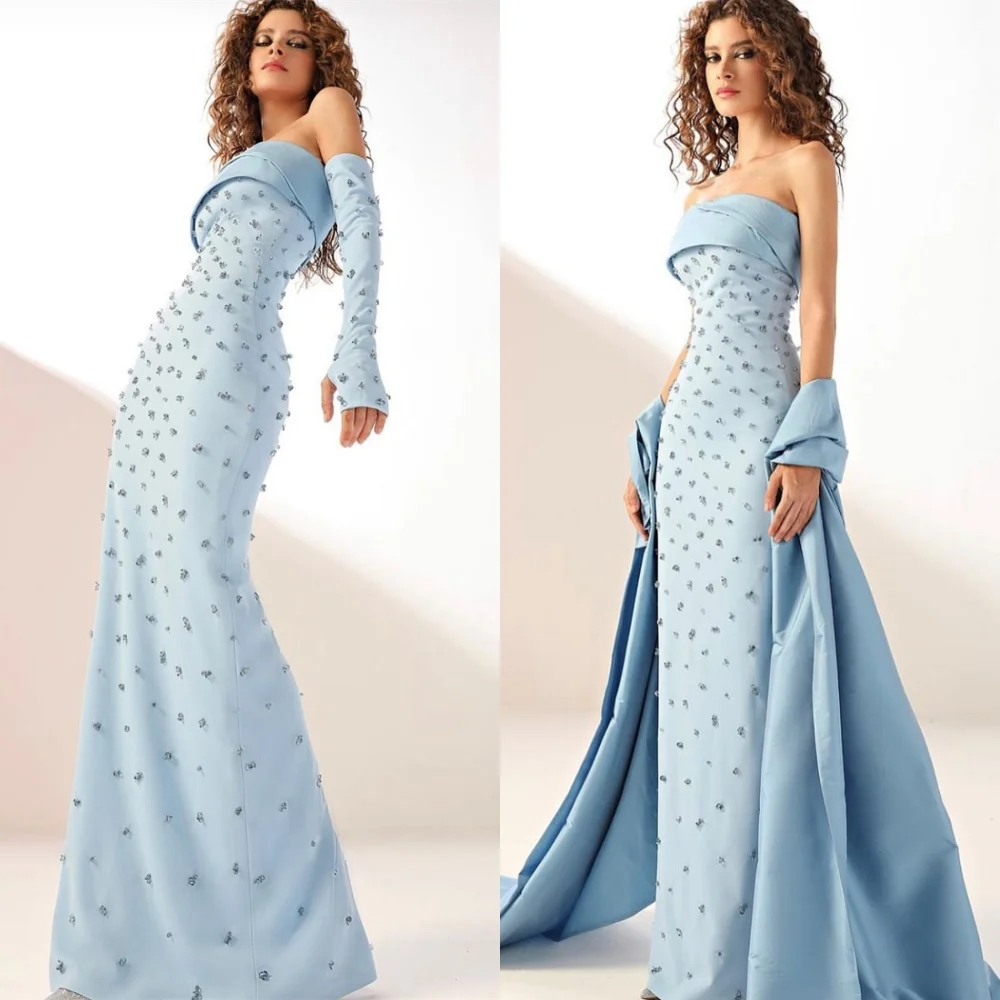 Customized Fashion Blue Satin Dresses 2025 Woman High Quality Strapless Detachable Sleeve Evening Dress Temperament Prom Dress
Customized Fashion Blue Satin Dresses 2025 Woman High Quality Strapless Detachable Sleeve Evening Dress Temperament Prom Dress