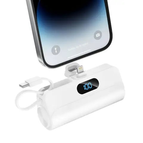 5000mAh Mini Power Bank,Rechargeable Battery Pack, Portable Charger with Built-in iOS Interface & USB Type-C Cable, Portable wireless fast charging external battery,LED Display, Multiple Device Charging for Phone/Android