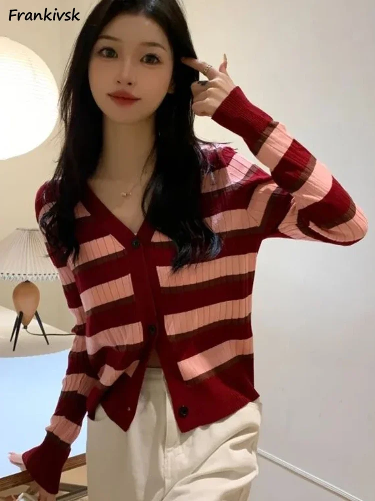 Полосатый кардиган для женщин со вставками, весна-осень, свободный свободный трикотаж в японском стиле в стиле ретро, милый v-образный вырез, расширенные длинные рукава
Полосатый кардиган для женщин со вставками, весна-осень, свободный свободный трикотаж в японском стиле в стиле ретро, милый v-образный вырез, расширенные длинные рукава