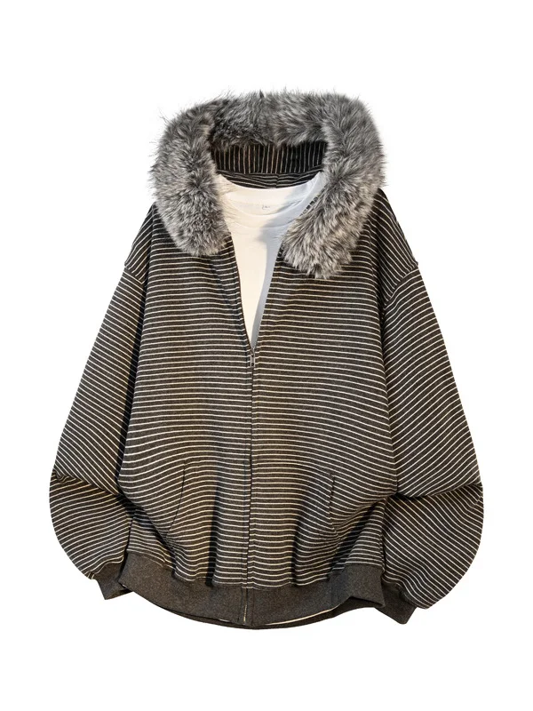 American Stripe Hooded Cardigan Men's Heavyweight Trendy Casual Top High-End Feeling Fur Collar Coat Long Sve Zipper
American Stripe Hooded Cardigan Men's Heavyweight Trendy Casual Top High-End Feeling Fur Collar Coat Long Sve Zipper