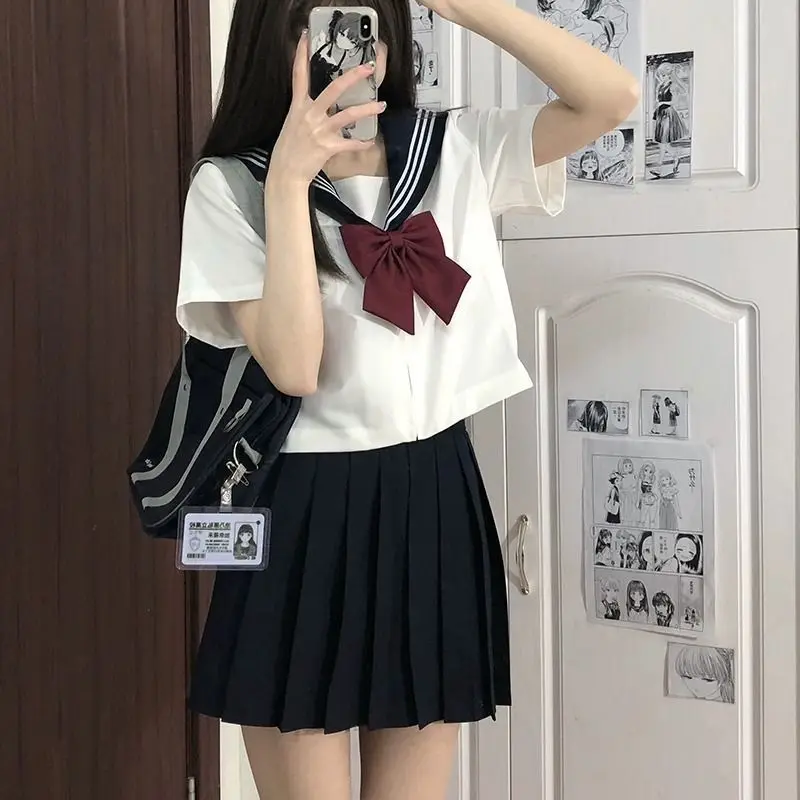 Bla White Tee Books JK orm Skirt Set Sailor Sle ort Sve Women's College Faion Middle orm Outfit
Bla White Tee Books JK orm Skirt Set Sailor Sle ort Sve Women's College Faion Middle orm Outfit