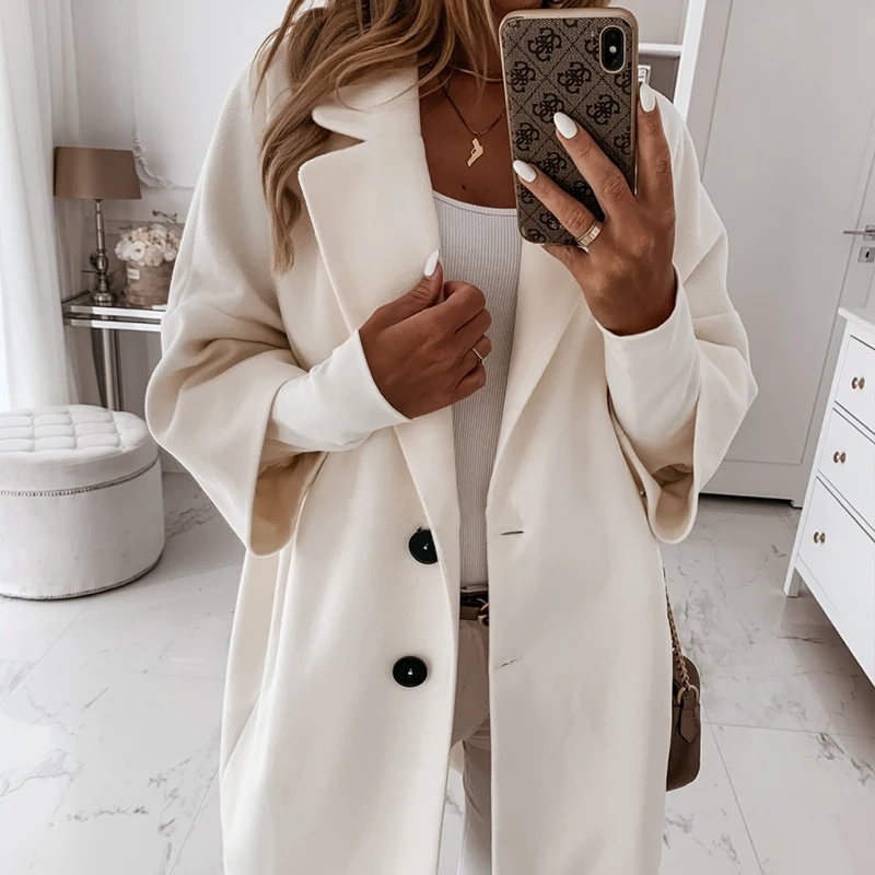 Autumn Loose Woolen Blends Coats Winter Casual Three Quarter Sleeve Coat Women Single-Breasted Outwear Loose Long Overcoats 2024
Autumn Loose Woolen Blends Coats Winter Casual Three Quarter Sleeve Coat Women Single-Breasted Outwear Loose Long Overcoats 2024