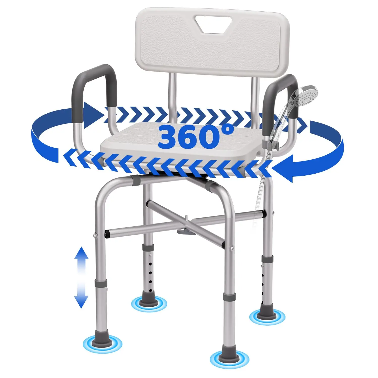 360° Swivel Shower Chair With Arms And Back, Adjustable Height Aluminum Bath Stool For Elderly Disabled
360° Swivel Shower Chair With Arms And Back, Adjustable Height Aluminum Bath Stool For Elderly Disabled