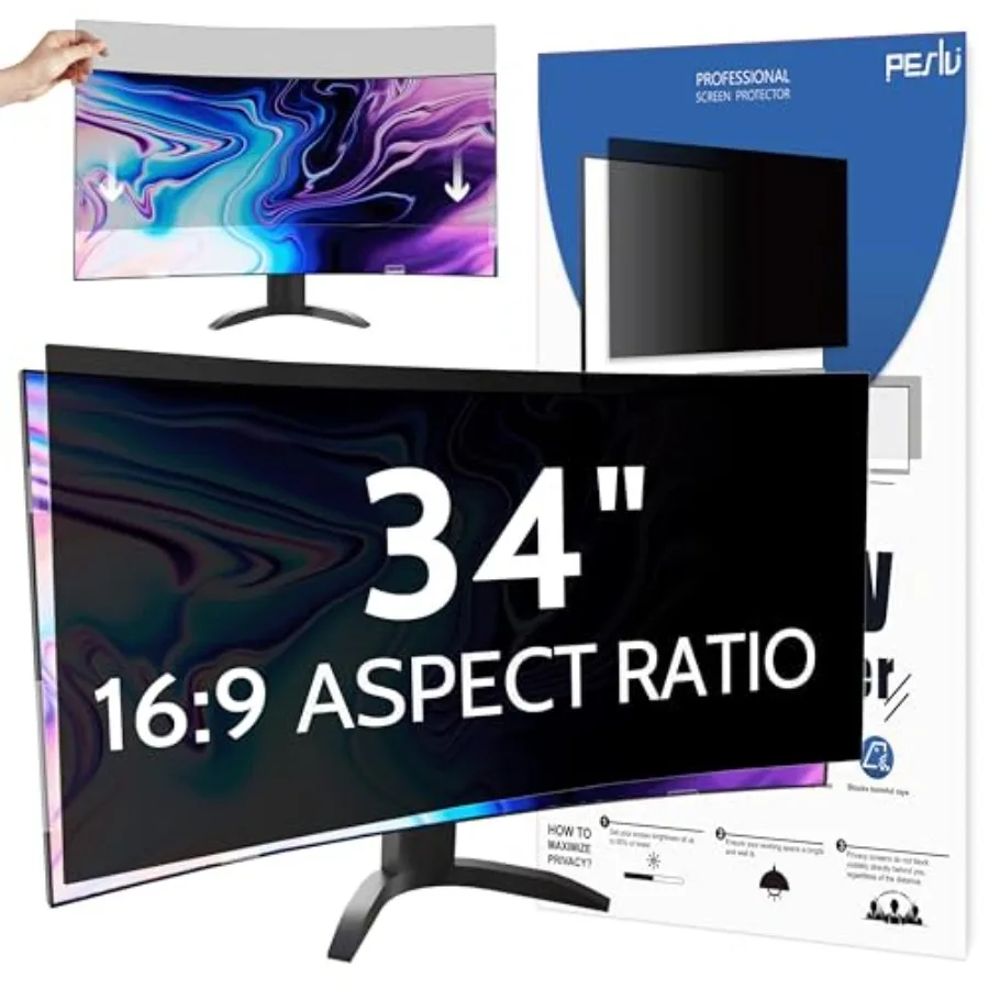 34 Inch 21:9 Curved Monitor Privacy Screen, Removable Anti-Blue Light Anti-Glare Filter Shield for Computer Use, Black
34 Inch 21:9 Curved Monitor Privacy Screen, Removable Anti-Blue Light Anti-Glare Filter Shield for Computer Use, Black