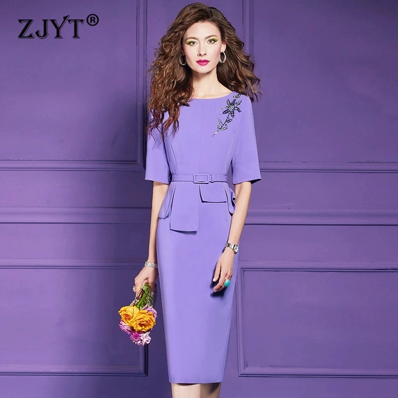 ZJYT Elegant Chic Beading Purple Dress Women 2025 New Summer Designer Short Sleeve Pencil Office Work Wear Party Formal Dresses
ZJYT Elegant Chic Beading Purple Dress Women 2025 New Summer Designer Short Sleeve Pencil Office Work Wear Party Formal Dresses