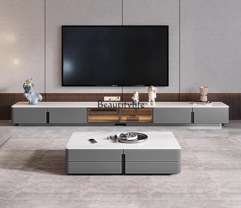 Italian saddle leather TV cabinet Modern high-end rock slab extended floor cabinet
Italian saddle leather TV cabinet Modern high-end rock slab extended floor cabinet