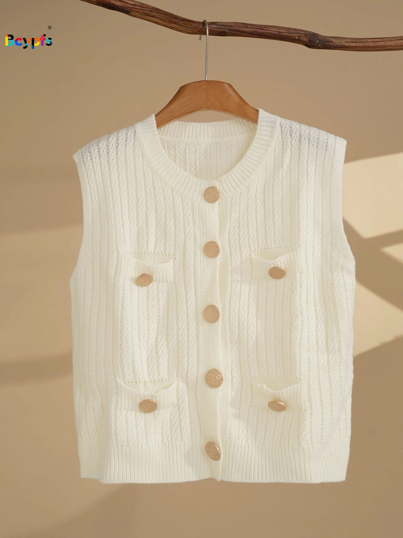 Women's Sleeveless Knit Vest Cardigan White Ribbed Knit Top with Metal Buttons And Pockets Elegant Casual Daily Office Wear
Women's Sleeveless Knit Vest Cardigan White Ribbed Knit Top with Metal Buttons And Pockets Elegant Casual Daily Office Wear