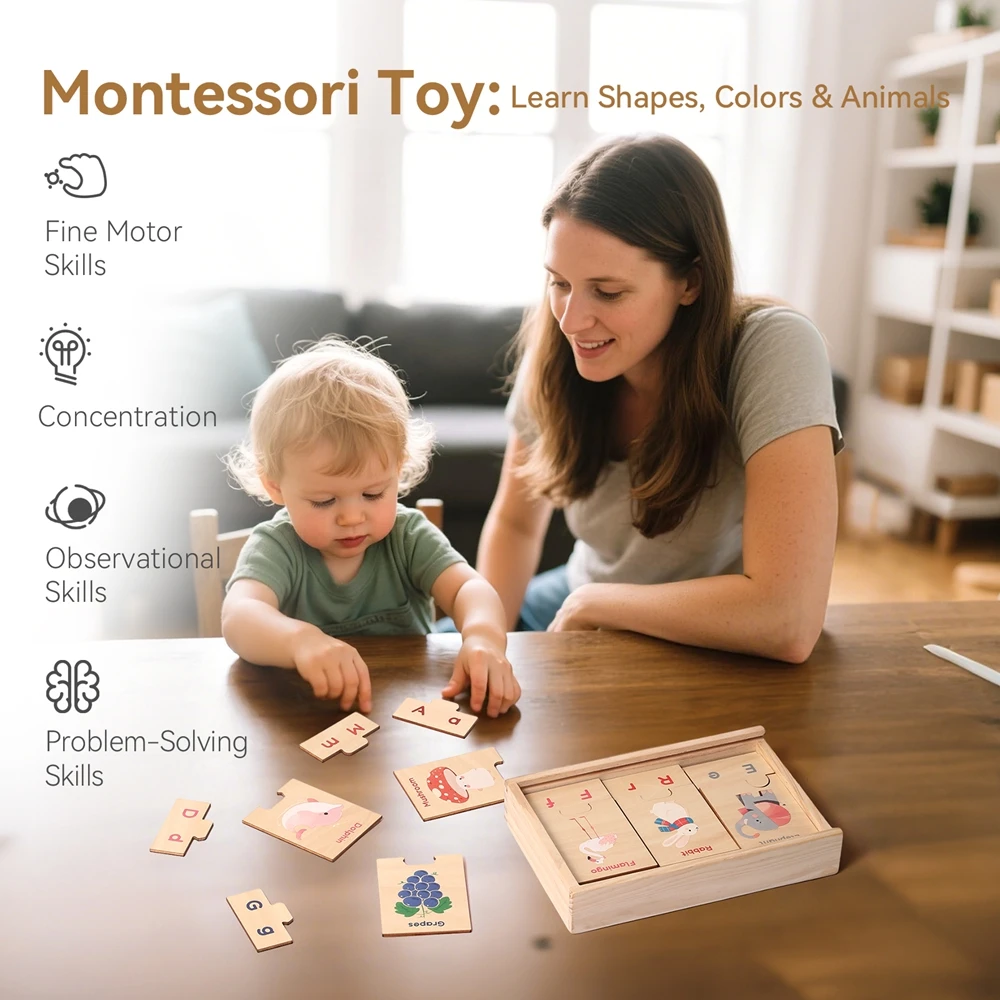 Baby Wooden Cartoon Animal Puzzle Montessori 26-Letter English Alphabet Learning Toy Early Childhood Educational Toy
Baby Wooden Cartoon Animal Puzzle Montessori 26-Letter English Alphabet Learning Toy Early Childhood Educational Toy