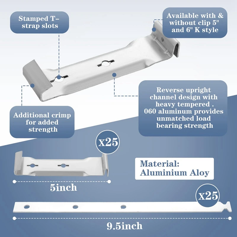 25 комплектов 5-дюймовой алюминиевой вешалки для желоба на крышу с ремнями для крепления без карниза, идеально подходит для алюминиевых и стальных желобов-A23R
25 комплектов 5-дюймовой алюминиевой вешалки для желоба на крышу с ремнями для крепления без карниза, идеально подходит для алюминиевых и стальных желобов-A23R