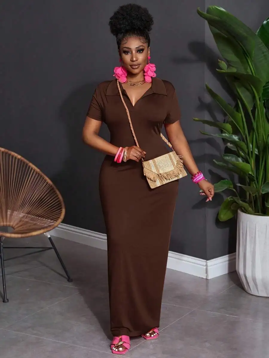 Women Plus Size Casual Collar Short Sleeve Maxi Dress Brown Bodycon Summer
Women Plus Size Casual Collar Short Sleeve Maxi Dress Brown Bodycon Summer