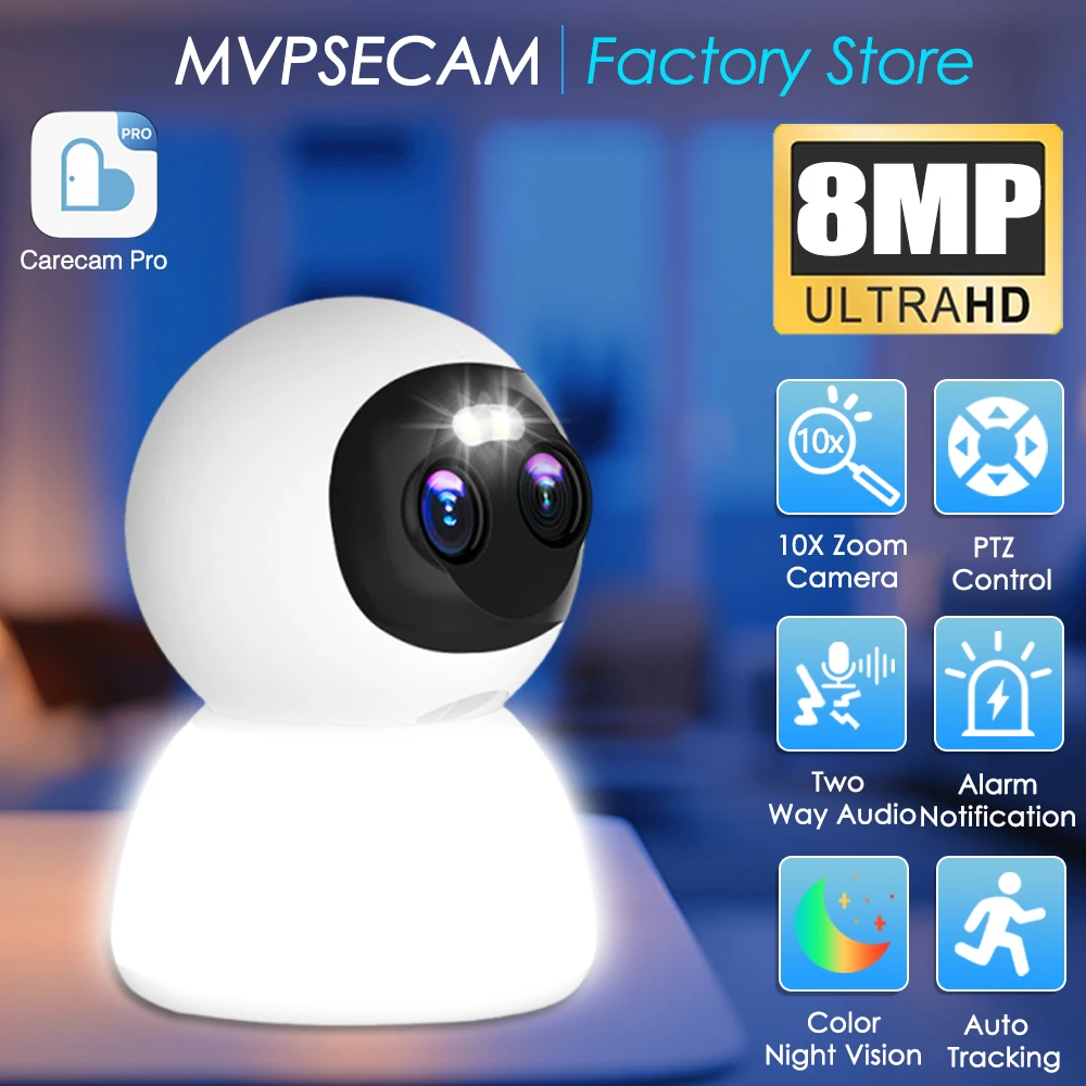 8MP 10X Hybrid PTZ Zoom Wireless WiFi PTZ IP Light Camera 360 Degree Carecam Pro Dual Lens WiFi Security Auto Tracking Camera
8MP 10X Hybrid PTZ Zoom Wireless WiFi PTZ IP Light Camera 360 Degree Carecam Pro Dual Lens WiFi Security Auto Tracking Camera