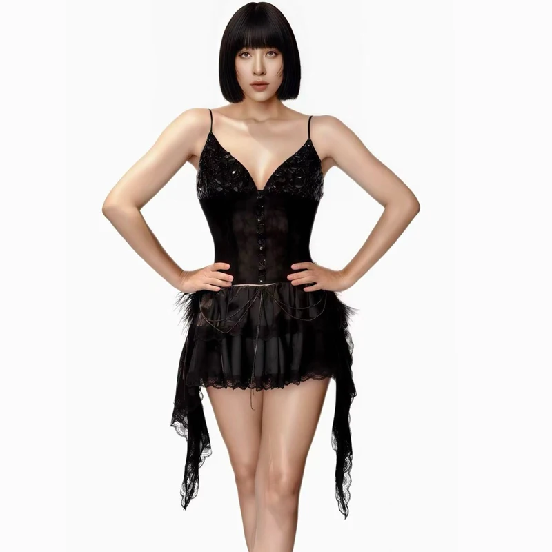 Group Performance Jazz Dance Outfit Women Black Rhinestones Mesh Clothes Nightclub Bar DJ Stage Celebrate Party Costume XS11364
Group Performance Jazz Dance Outfit Women Black Rhinestones Mesh Clothes Nightclub Bar DJ Stage Celebrate Party Costume XS11364