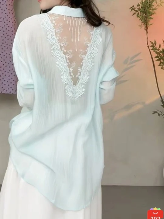 Sexy Back Hollow out Lace Splice Long Sleeve Women's Shirt Loose Slimming Top Spring Summer New Style Commute Style Pure Color
Sexy Back Hollow out Lace Splice Long Sleeve Women's Shirt Loose Slimming Top Spring Summer New Style Commute Style Pure Color