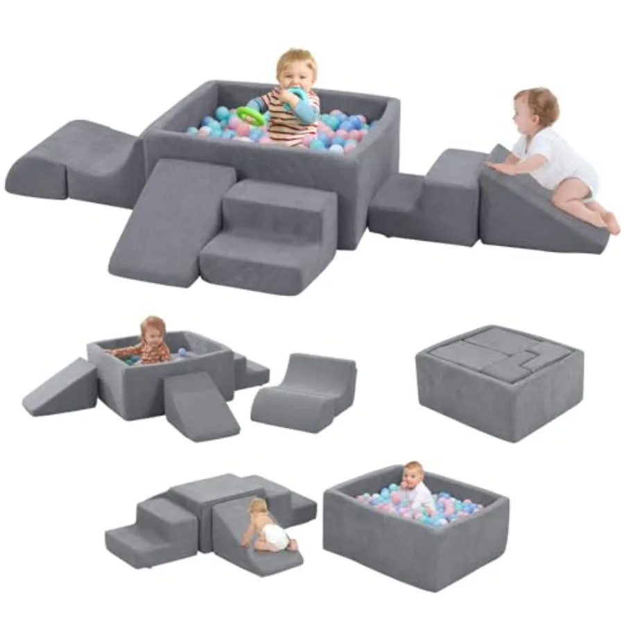 Indoor toddler foam climbing toys with large ball pit, soft foam blocks, climb-and-crawl playset in blue and gray, non-slip, li
Indoor toddler foam climbing toys with large ball pit, soft foam blocks, climb-and-crawl playset in blue and gray, non-slip, li