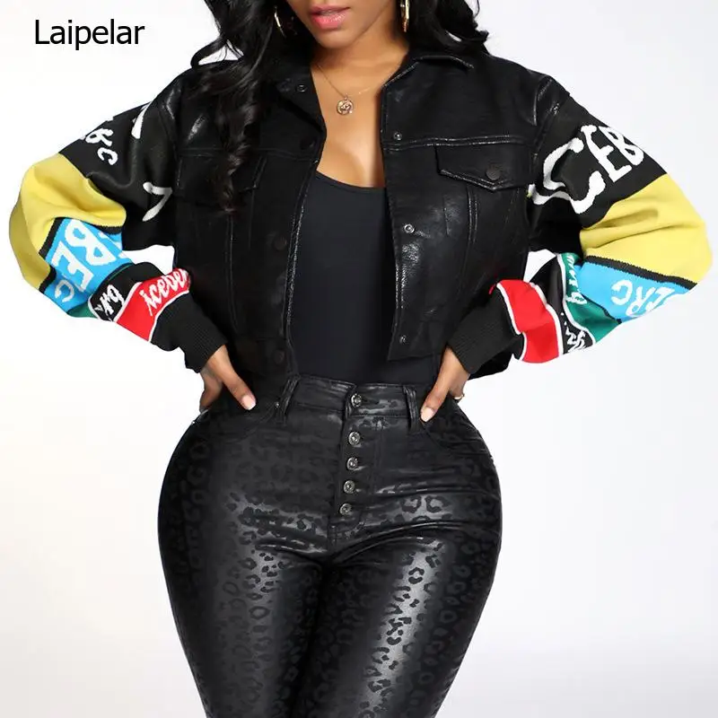 Graffiti Pu Leather Jacket Cartoon Printed Leather Jacket Female Kint Sleeve Sticthing Pu Leather Tops
Graffiti Pu Leather Jacket Cartoon Printed Leather Jacket Female Kint Sleeve Sticthing Pu Leather Tops