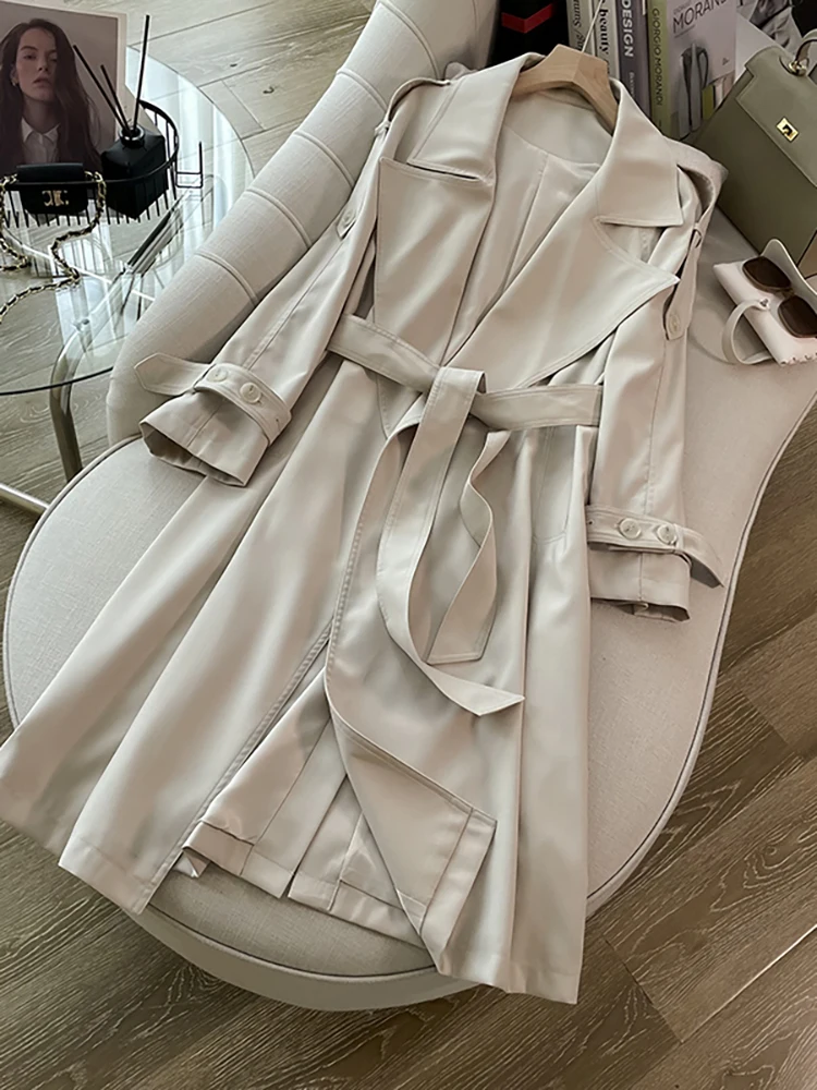 Trendy Long White Coat Women's Outerwear 2025 Spring Autumn British Style Casual Coat with Belt Small Size Straight Cut
Trendy Long White Coat Women's Outerwear 2025 Spring Autumn British Style Casual Coat with Belt Small Size Straight Cut