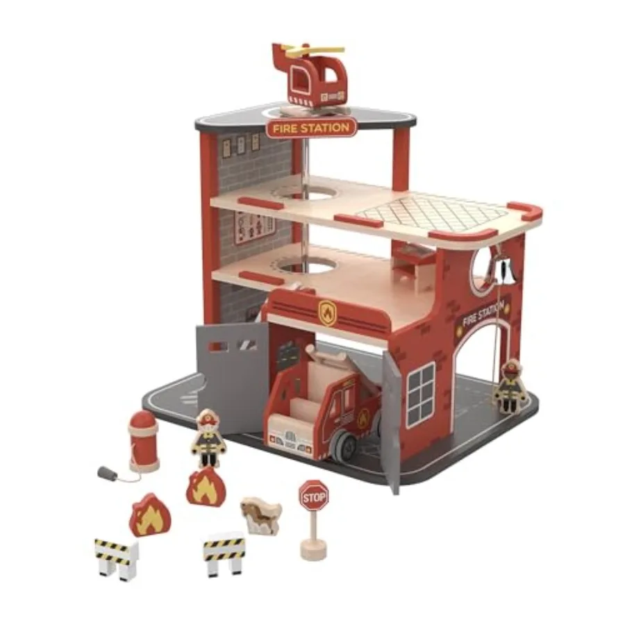 Wooden 4-Level Fire Station Playset with Fire Truck Helicopter Figures Accessories in Red and Yellow for Educational Pretend Pl
Wooden 4-Level Fire Station Playset with Fire Truck Helicopter Figures Accessories in Red and Yellow for Educational Pretend Pl