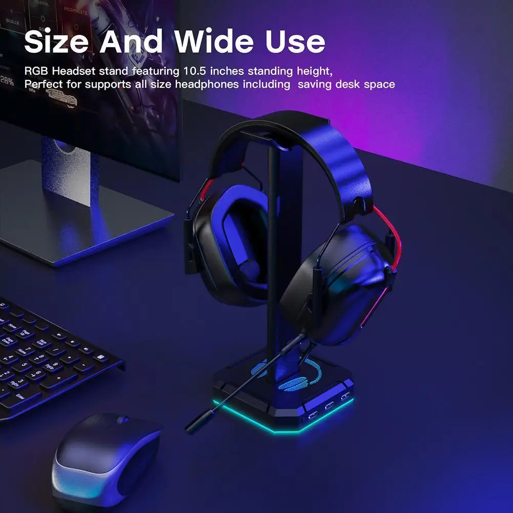 RGB Headset Holder with 3 USB2.0 Ports Headphone Display Holder Saving Space Desk Gaming Headset Holder for All Headphones
RGB Headset Holder with 3 USB2.0 Ports Headphone Display Holder Saving Space Desk Gaming Headset Holder for All Headphones