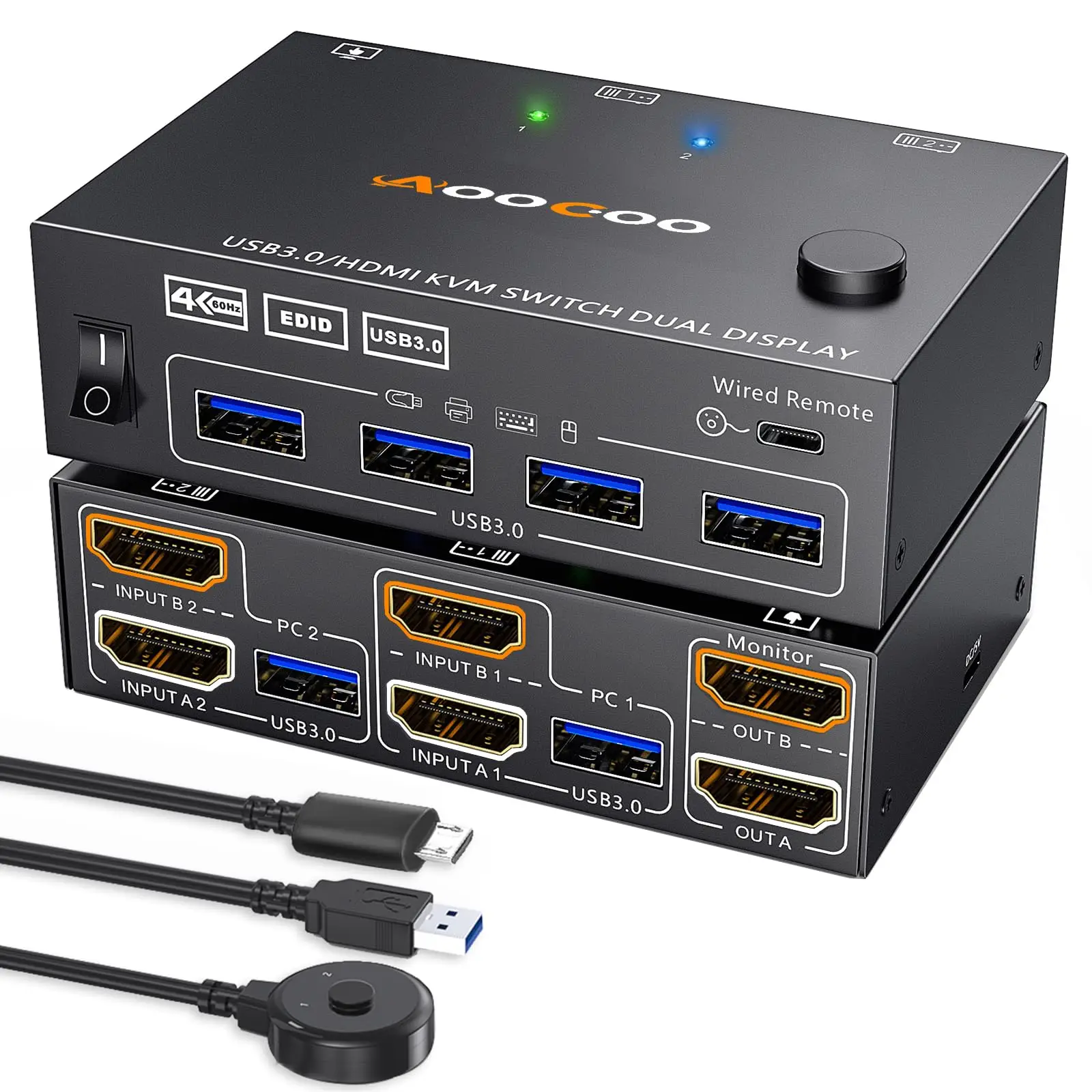 4K@60Hz/2K@120Hz HDMI KVM Switch 2 Monitors 2 PC,USB 3.0 KVM Switches with EDID Simulator,with Wired Remote
4K@60Hz/2K@120Hz HDMI KVM Switch 2 Monitors 2 PC,USB 3.0 KVM Switches with EDID Simulator,with Wired Remote