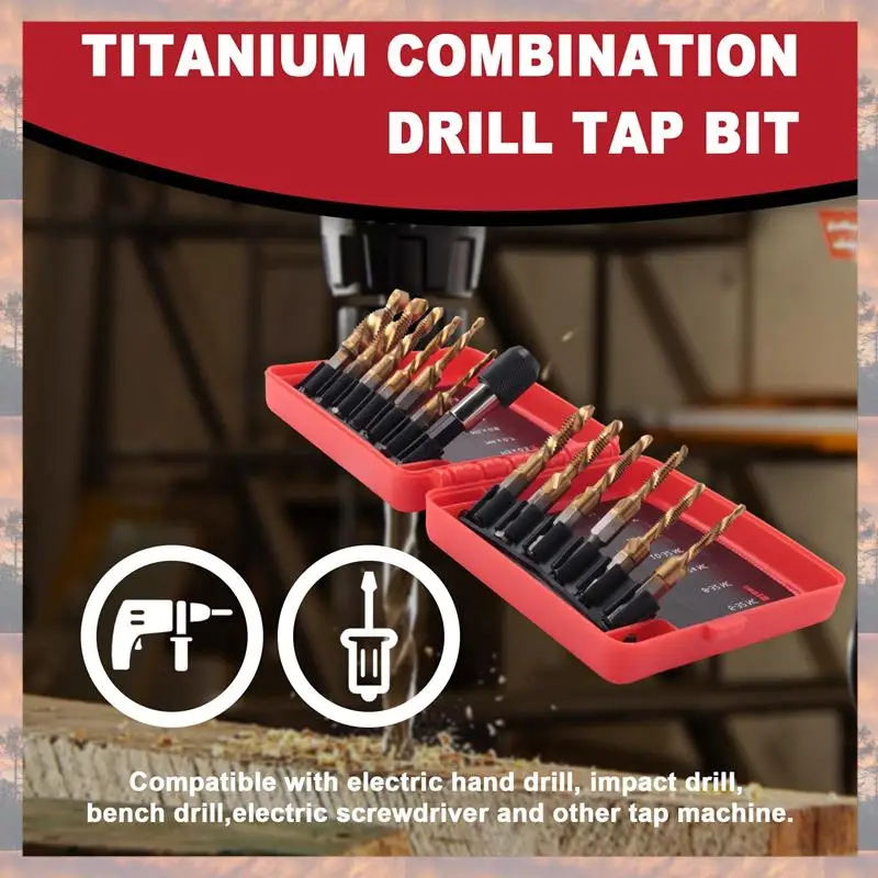 2025 Trend Titanium Combination Drill Tap Bit Set 13PCS SAE And Metric Tap Bits Kit For Screw Thread Drilling Tapping Deburring
2025 Trend Titanium Combination Drill Tap Bit Set 13PCS SAE And Metric Tap Bits Kit For Screw Thread Drilling Tapping Deburring
