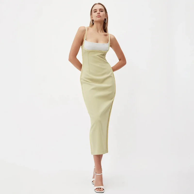 Bandage dress stitching sling square neck slim stretch dress banquet evening dress
Bandage dress stitching sling square neck slim stretch dress banquet evening dress