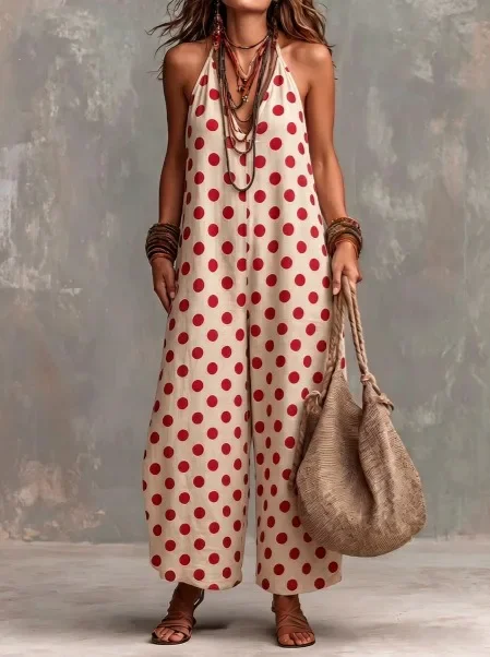 Boho Polka Dot Halter Jumpsuit Women Summer Sleeveless Wide Leg Jumpsuit Vintage Loose Casual Beach Vacation One Piece Outfit
Boho Polka Dot Halter Jumpsuit Women Summer Sleeveless Wide Leg Jumpsuit Vintage Loose Casual Beach Vacation One Piece Outfit