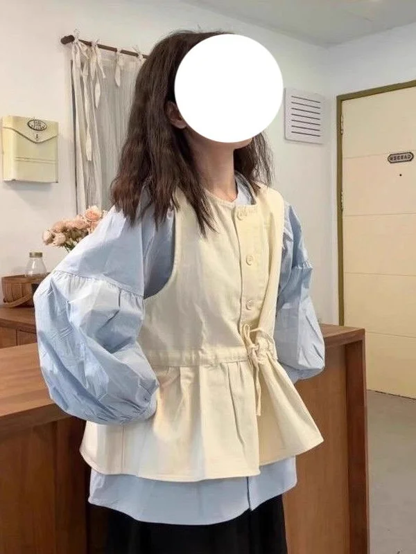 Blue Korean Style Simple Inner Shirt Women's Autumn Winter New Waist-Cinching Slimming Doll Shirt with Belt Vest Top
Blue Korean Style Simple Inner Shirt Women's Autumn Winter New Waist-Cinching Slimming Doll Shirt with Belt Vest Top