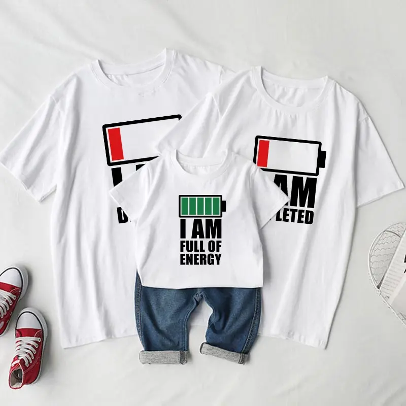 New Mom and Dad Casual Parent-Child Wear Short Sleeve T-Shirt Fashion Trend Battery Power Letter Printing Family of Three
New Mom and Dad Casual Parent-Child Wear Short Sleeve T-Shirt Fashion Trend Battery Power Letter Printing Family of Three