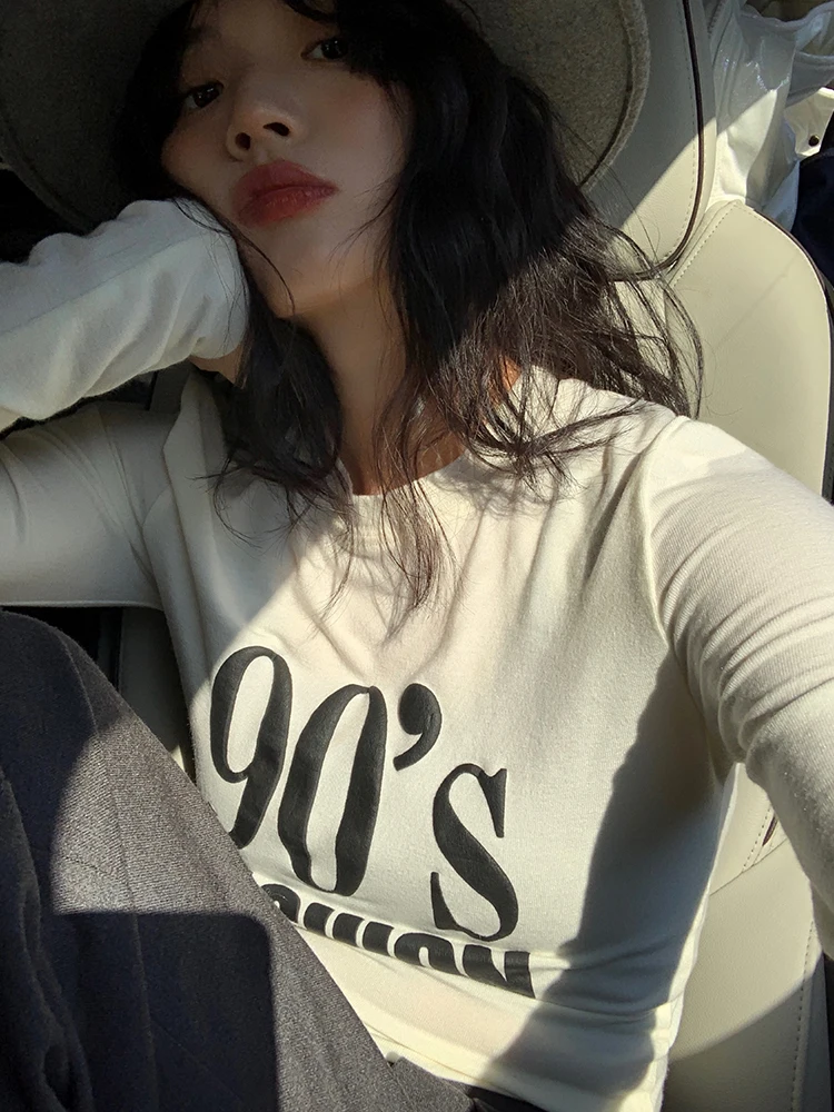 Women's Long Sleeve White Printed Base Shirt Inner Wear T-Shirt Korean Style Slim Fit Cotton Commute Fashion round Neck
Women's Long Sleeve White Printed Base Shirt Inner Wear T-Shirt Korean Style Slim Fit Cotton Commute Fashion round Neck