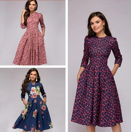 European and American autumn and winter women's clothing A-shaped dress, party retro small floral seven-quarter sleeve crew neck
European and American autumn and winter women's clothing A-shaped dress, party retro small floral seven-quarter sleeve crew neck