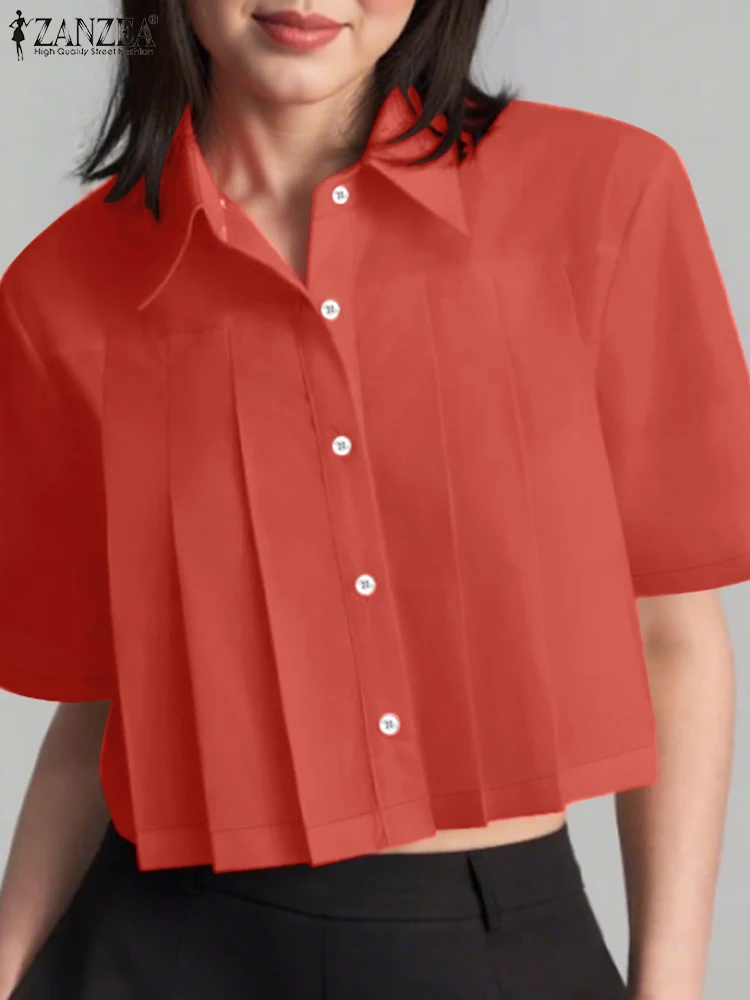 ZANZEA Turn-Down Collar 2025 Summer Short Shirts Women Solid Button Up Short Sleeve Chemise Pleated Fashion Streetwear Crop Tops
ZANZEA Turn-Down Collar 2025 Summer Short Shirts Women Solid Button Up Short Sleeve Chemise Pleated Fashion Streetwear Crop Tops