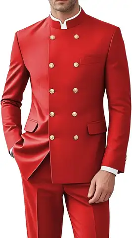 Mannen 2-delig Chinese tuniekpak Mandarijnkraag Pakken voor mannen Gouden knop Jas Broek Set Traditionele bruiloft