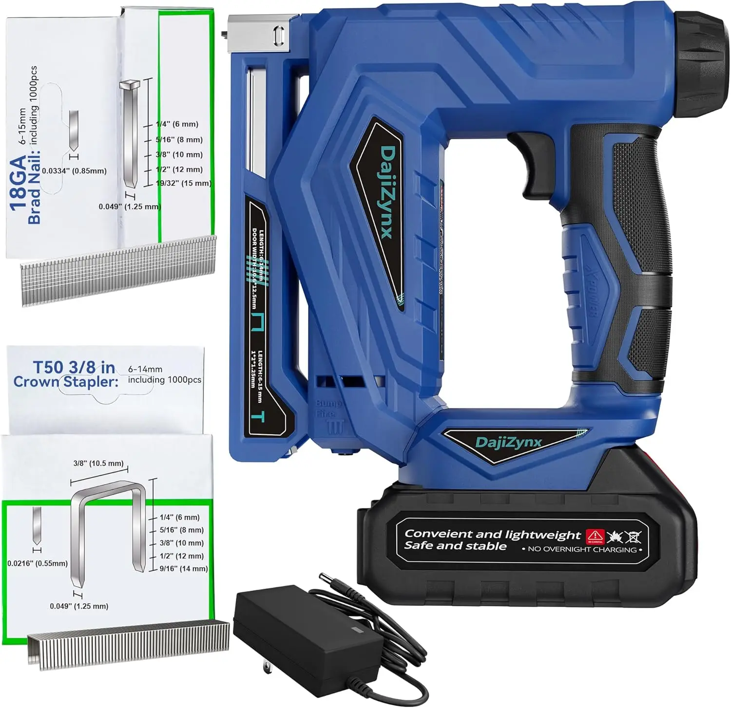 2-in-1 Electric Staple Gun and Brad Nailer, 3/8" Cordless Brushless Nail Gun, Includes 1000 Nails and 1000 Staples Compatible with T50 and J10, Dual Mode: Single Firing and Contact Firing
2-in-1 Electric Staple Gun and Brad Nailer, 3/8" Cordless Brushless Nail Gun, Includes 1000 Nails and 1000 Staples Compatible with T50 and J10, Dual Mode: Single Firing and Contact Firing