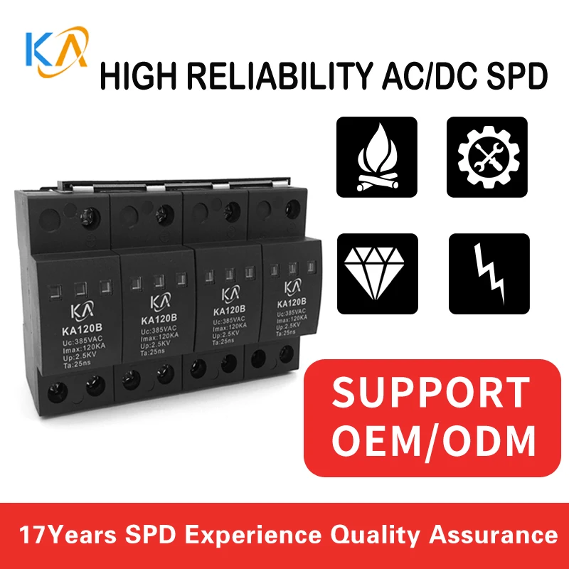 Ka120B4 Class I Ac Power Arrester Class B 4P Three-Phase Power Arrester 120Ka Surge Protector
Ka120B4 Class I Ac Power Arrester Class B 4P Three-Phase Power Arrester 120Ka Surge Protector