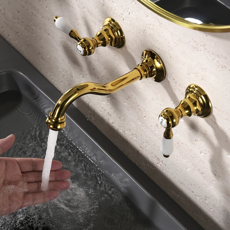 Wall Mounted Basin Faucet Hot And Cold Water Faucet 3 Hole 2 Handle Bathtub Faucet Bathroom Sink Tap Gold
Wall Mounted Basin Faucet Hot And Cold Water Faucet 3 Hole 2 Handle Bathtub Faucet Bathroom Sink Tap Gold