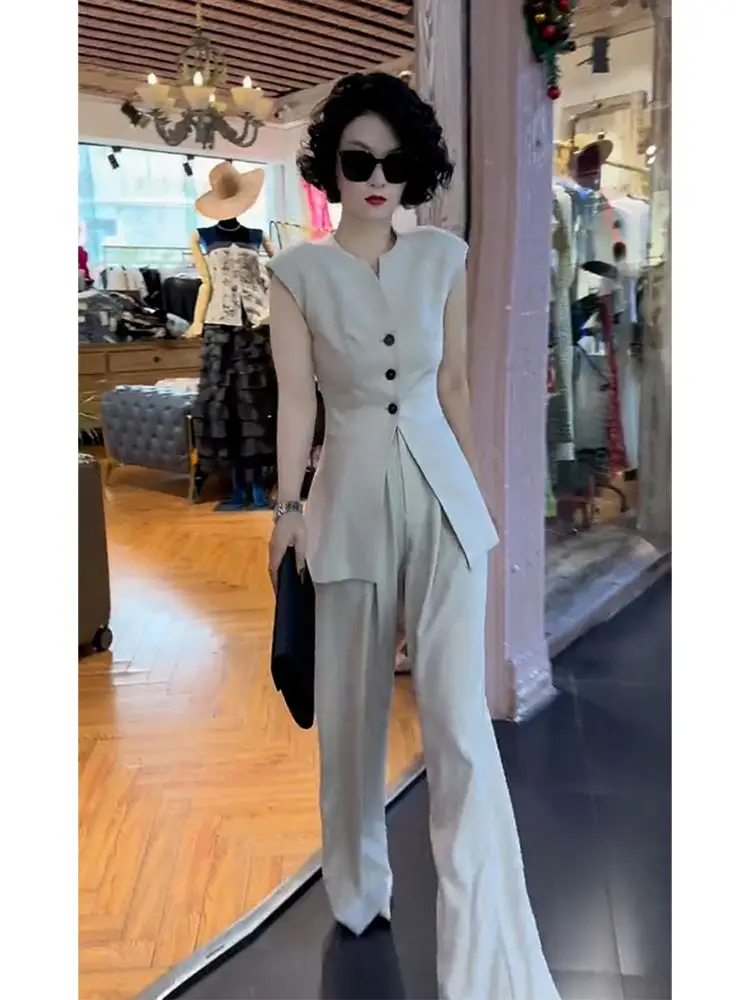 New Luxury Small Fragrance 2 piece sets woman outfit High End Sleeveless Slim Shirt Jacket + Wide Leg Pants Elegant Suit
New Luxury Small Fragrance 2 piece sets woman outfit High End Sleeveless Slim Shirt Jacket + Wide Leg Pants Elegant Suit
