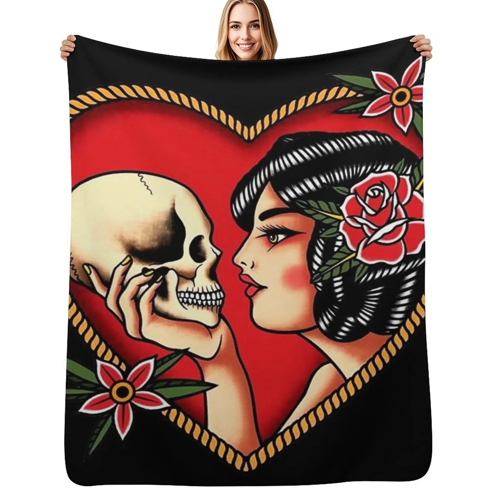Traditional Beautiful Flapper in Heart Holding Skull Tattoo Throw Blanket Durable Warm Blanket for Daily Home Use
Traditional Beautiful Flapper in Heart Holding Skull Tattoo Throw Blanket Durable Warm Blanket for Daily Home Use