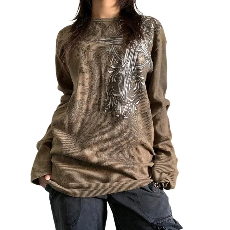 Women Gothic Long Sleeve Round Neck Tops, Loose T-Shirts, Cross Print, Grunge Streetwear, Vintage
Women Gothic Long Sleeve Round Neck Tops, Loose T-Shirts, Cross Print, Grunge Streetwear, Vintage
