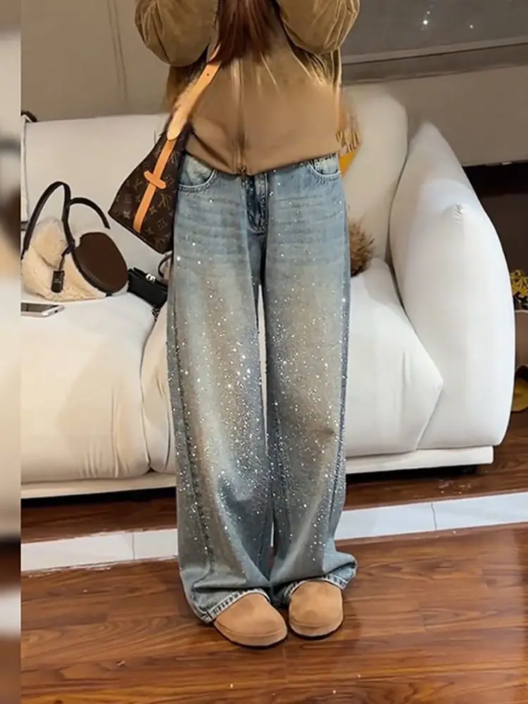 European-Style Rhinestone-Studded Shiny Straight-Leg Jeans for Women, Spring New Fashion, High-End Craftsmanship Wide-Leg P
European-Style Rhinestone-Studded Shiny Straight-Leg Jeans for Women, Spring New Fashion, High-End Craftsmanship Wide-Leg P