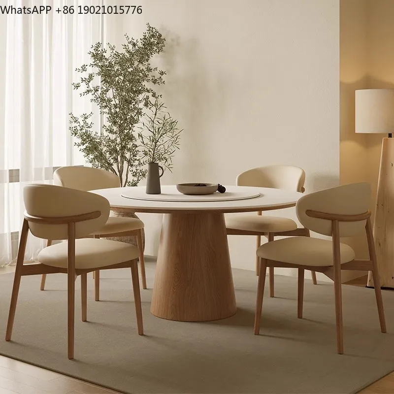 Round solid wood rock slab dining table and chair combination household dining table with turntable large round table
Round solid wood rock slab dining table and chair combination household dining table with turntable large round table