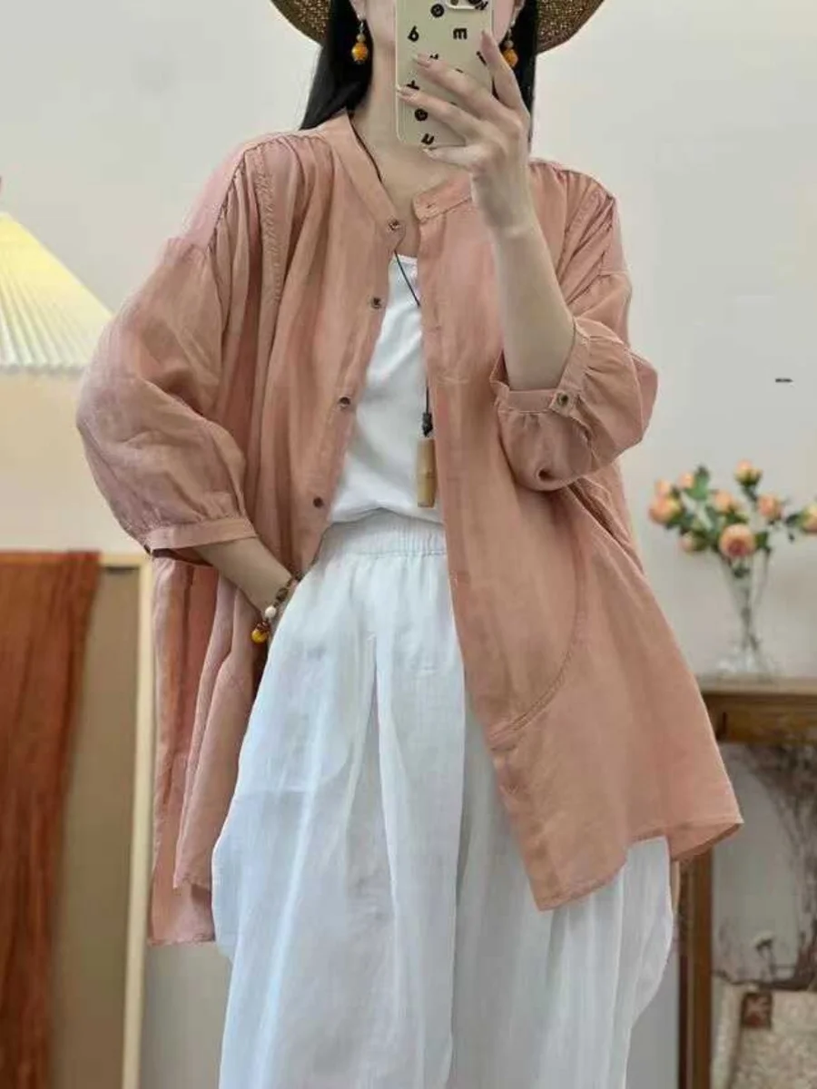 Ретро-топ из чистого льна для женщин, средней длины, свободного кроя, стройнящий, универсальный, летний 2025, для повседневной носки, на пуговицах
Ретро-топ из чистого льна для женщин, средней длины, свободного кроя, стройнящий, универсальный, летний 2025, для повседневной носки, на пуговицах