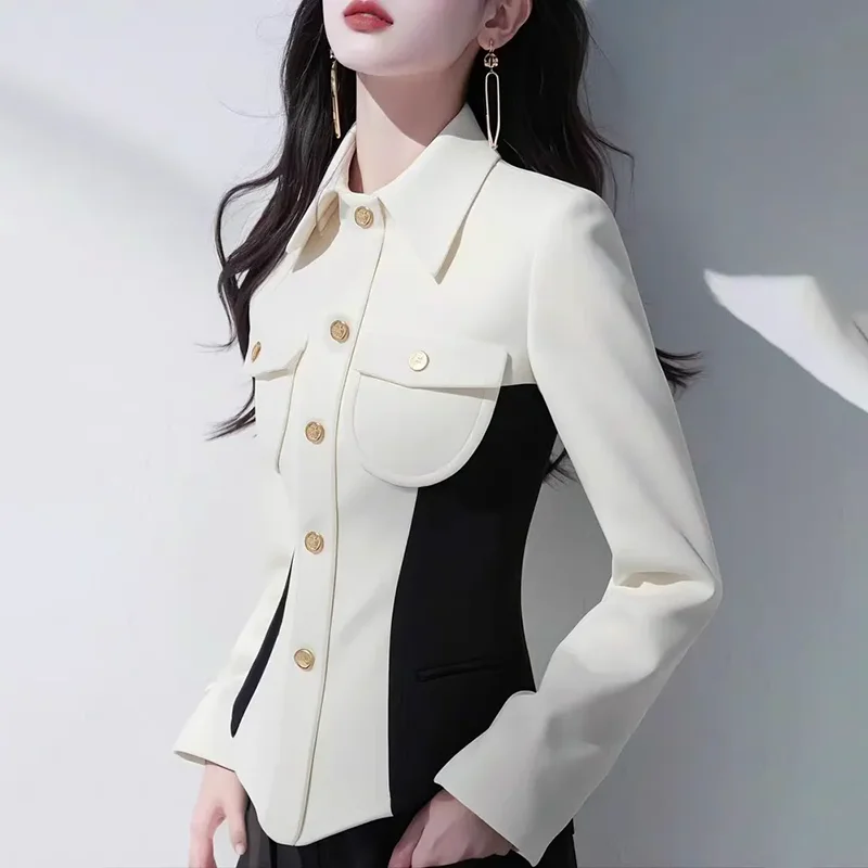 New Chic Base Shirt Women's 2025 Spring Fashion Slim Color-matching Long-sleeve Slimming Single-Breasted Shirt Tops
New Chic Base Shirt Women's 2025 Spring Fashion Slim Color-matching Long-sleeve Slimming Single-Breasted Shirt Tops