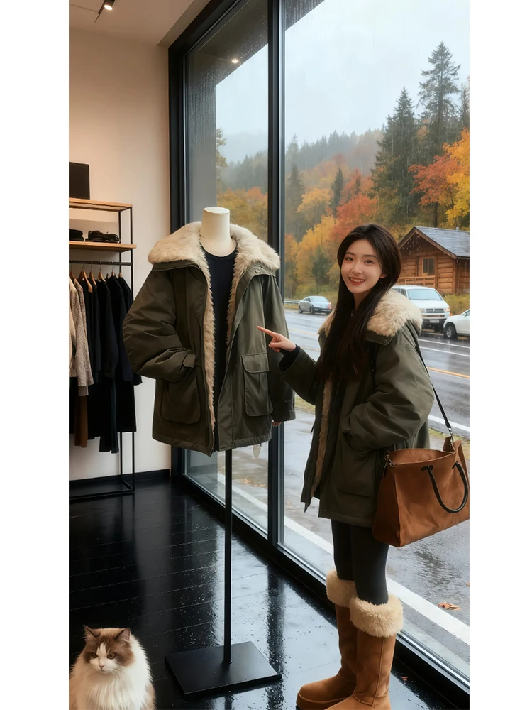 Утепленная парка с подкладкой из овечьего меха, женская хлопковая куртка в корейском стиле, свободный крой, однотонная, осень-зима, новинка
Утепленная парка с подкладкой из овечьего меха, женская хлопковая куртка в корейском стиле, свободный крой, однотонная, осень-зима, новинка